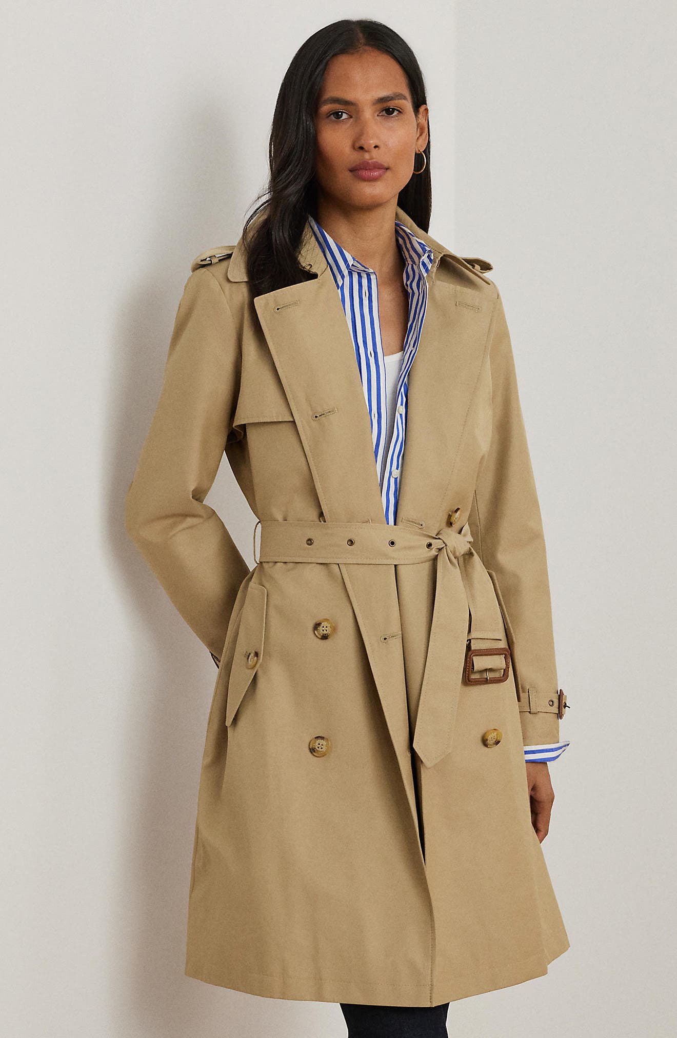 Женские Lauren Ralph Lauren Belted Water Resistant Double Breasted Trench Coat — фото 7