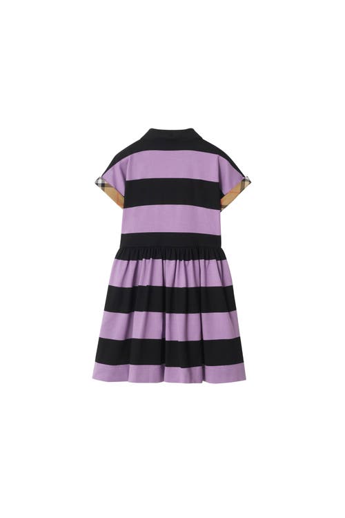 Burberry Check Trim Striped Cotton Shirt Dress In Purple