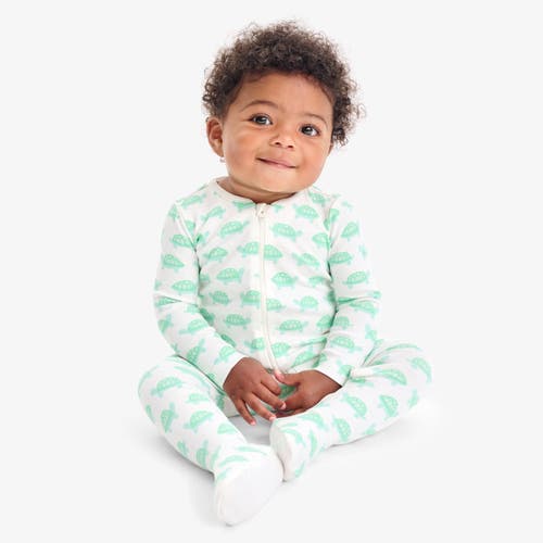 Shop Primary Baby Organic Animal Friends Zip Footie In Clover Baby Turtles