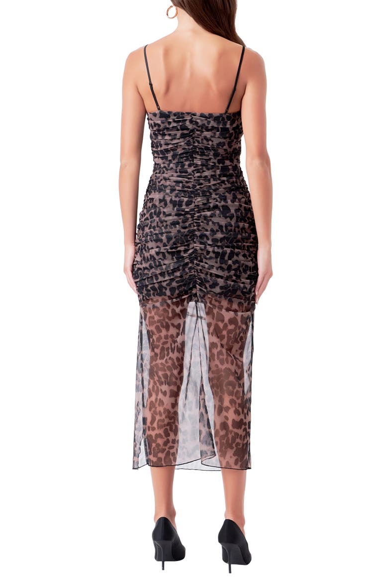Ruched Mesh Midi Dress, Alternate, color, LEOPARD