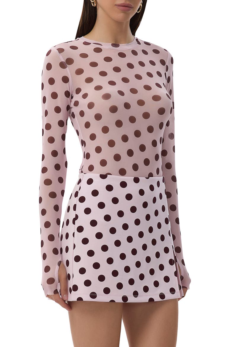 Kaylee Long Sleeve Mesh Top, Alternate, color, ROSE DOT