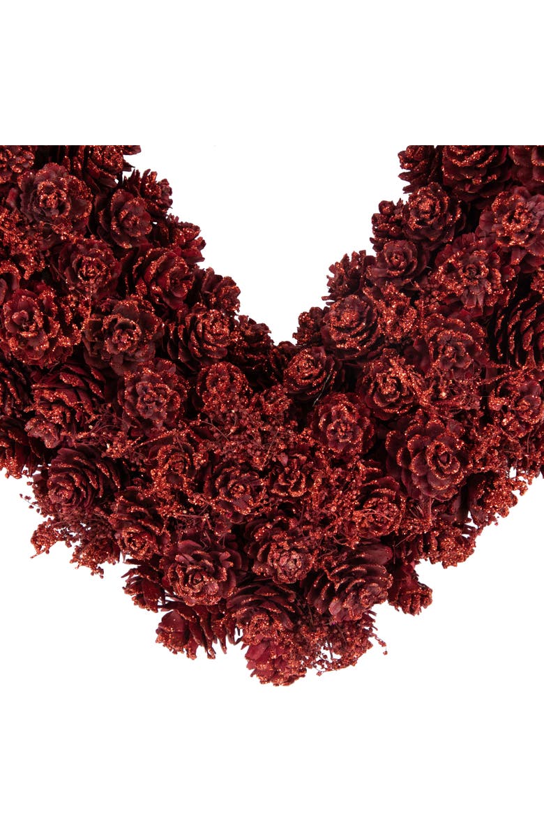 Northlight Pine Cone Rose Valentine's Day Wooden Heart Wreath - 14" - Red, Alternate, color,