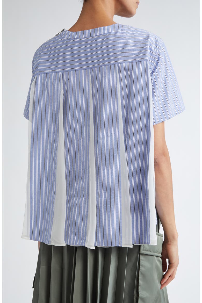 Mixed Media Poplin & Chiffon Top, Alternate, color, BLUE STRIPE 458