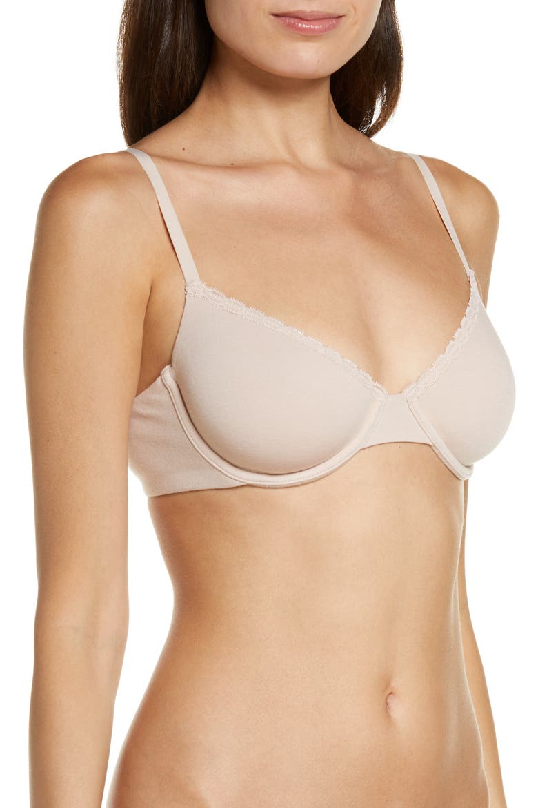 Adorned Cotton Blend Underwire Bra, Alternate, color, CASHMERE