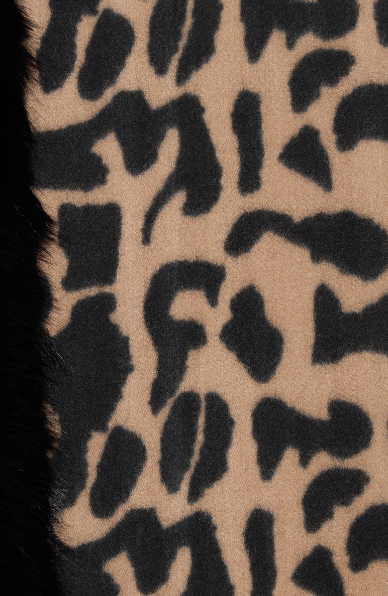 La Fiorentina Animal Print Faux Fur Trim Wrap, Alternate, color, Black