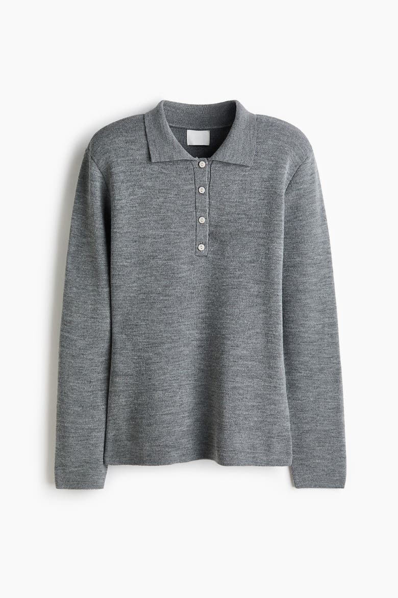 Shoulder-pad Polo Jumper, Alternate, color, Gray melange
