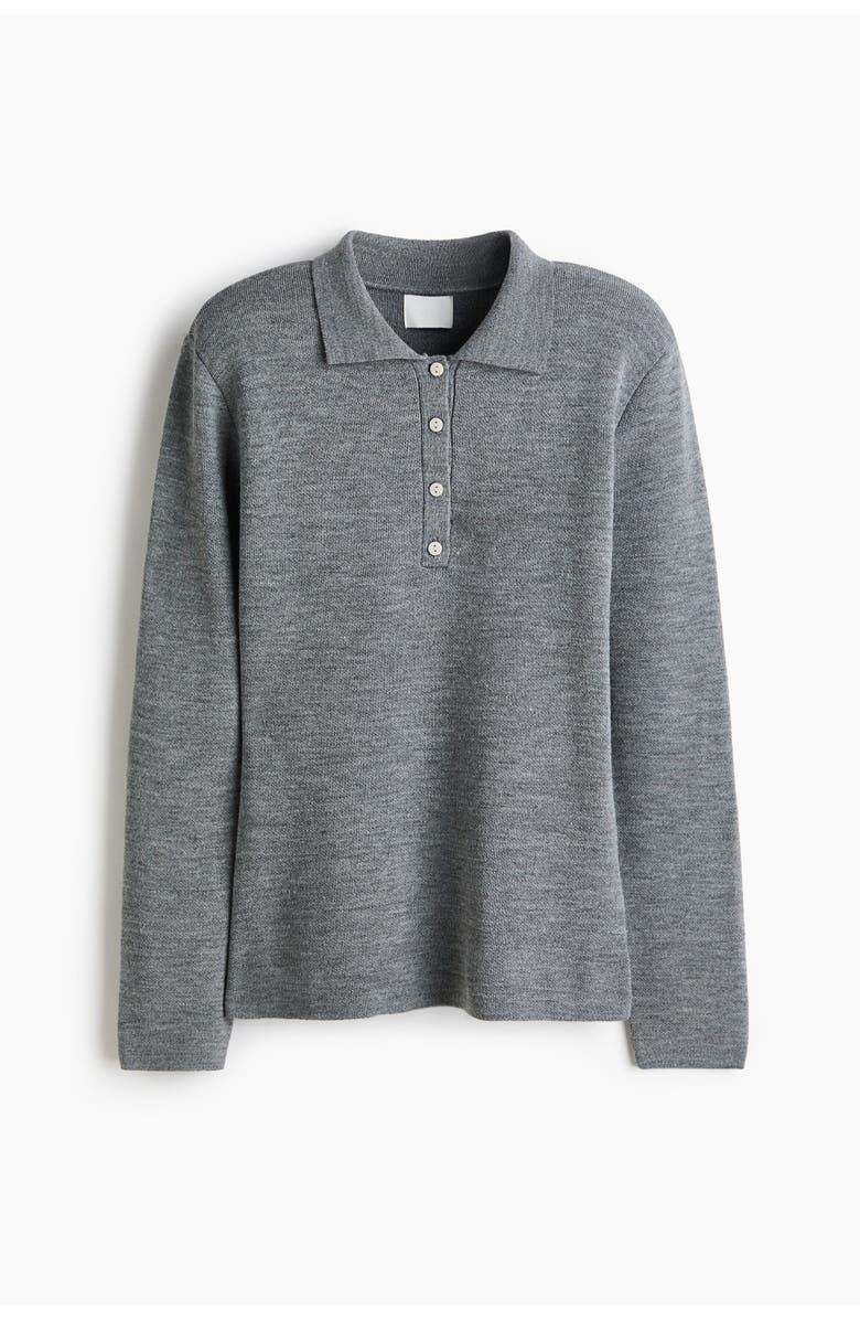 H&M Shoulder-pad Polo Jumper, Alternate, color, Gray Melange