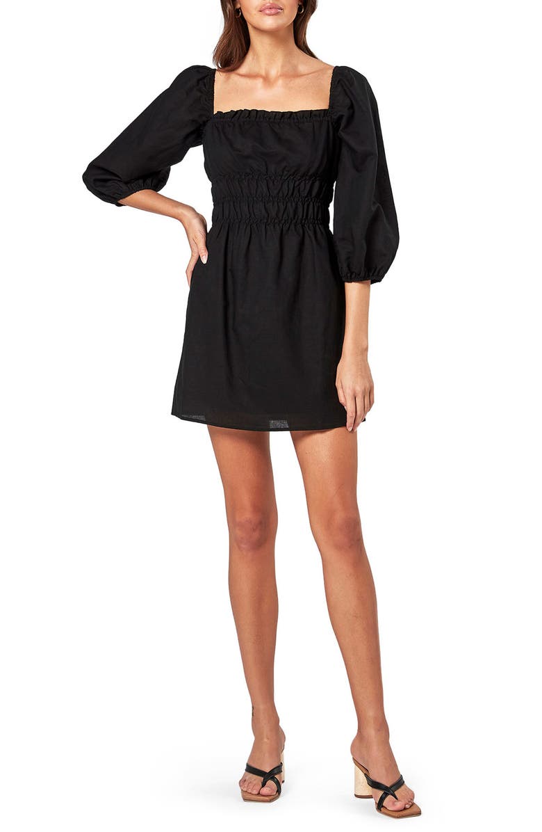 Charlie Holiday Boheme Puff Sleeve Linen & Cotton Dress, Main, color,