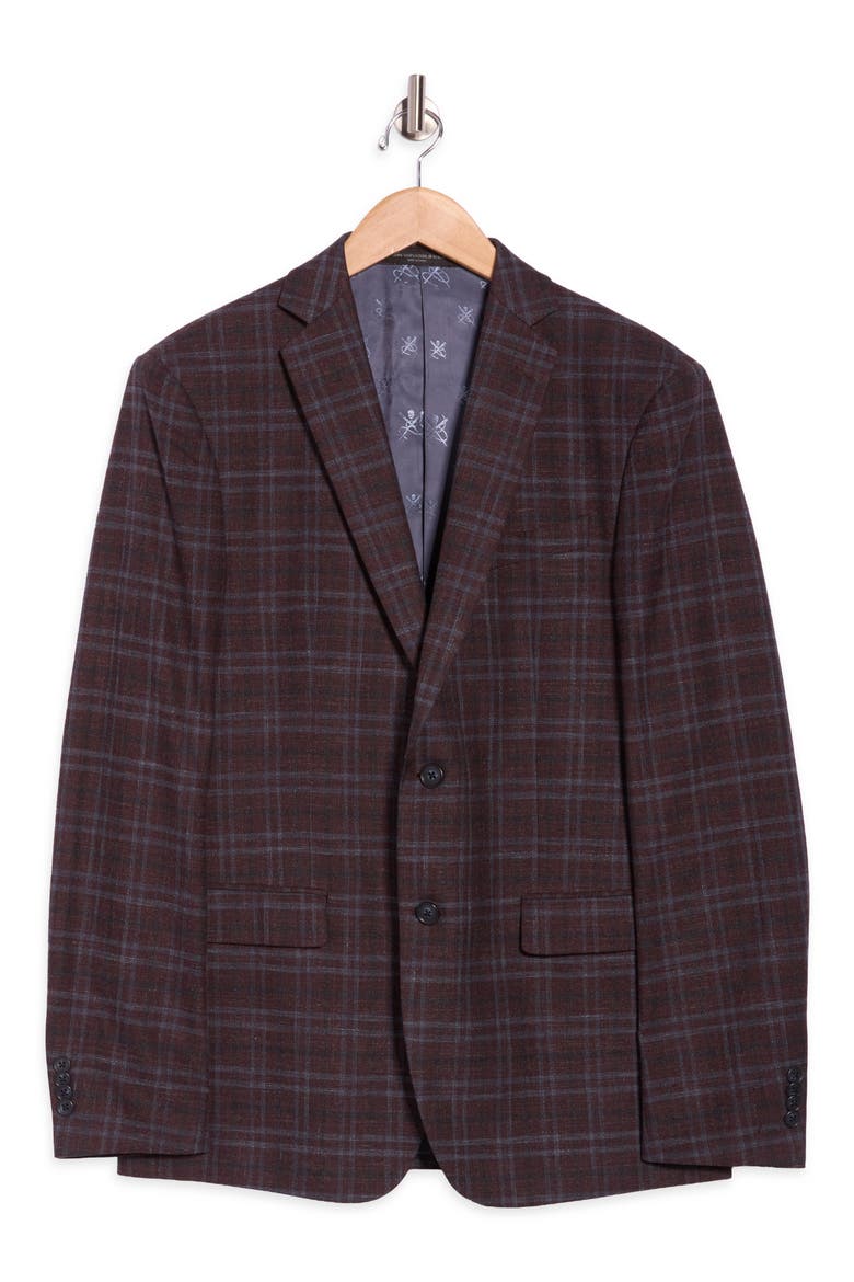 Plaid Knit Sport Coat, Alternate, color, BURGUNDY