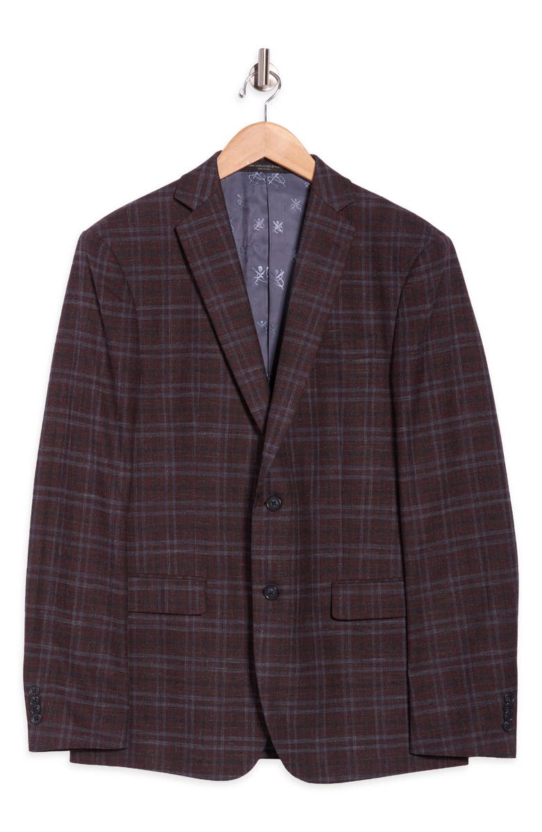 John Varvatos Star USA Plaid Knit Sport Coat, Alternate, color, Burgundy