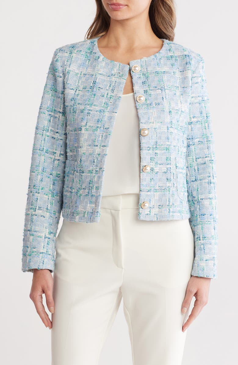 Nanette Lepore Bouclé Tweed Jacket, Main, color, Blue Multi