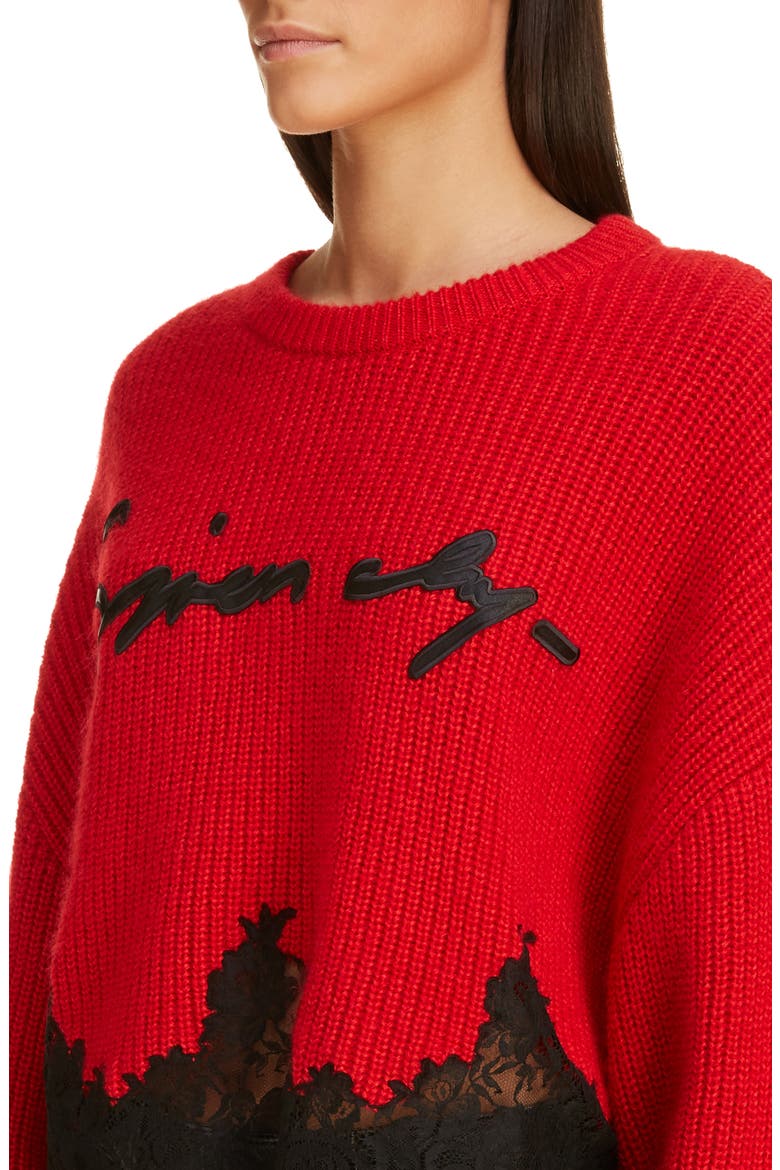 Lace Detail Logo Sweater, Alternate, color, POP RED