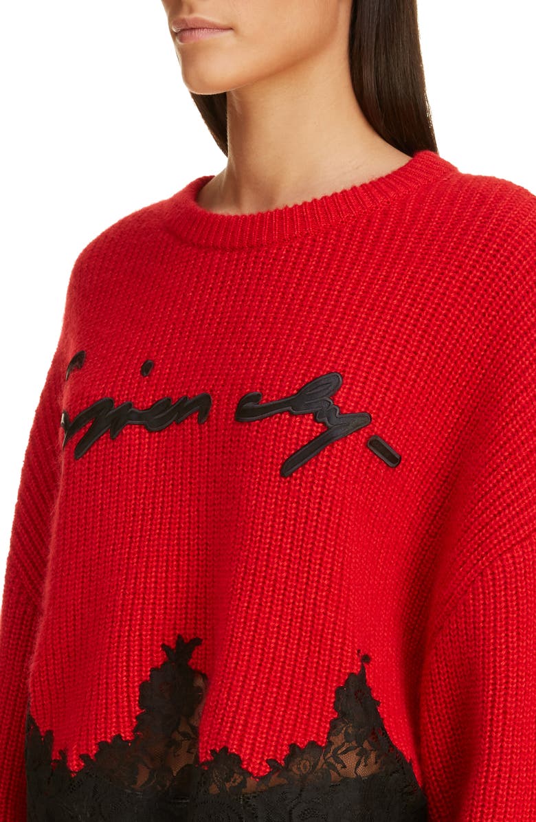 Givenchy Lace Detail Logo Sweater, Alternate, color,