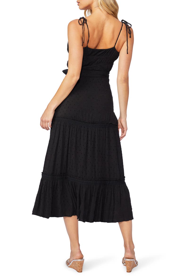 Inesa Tie Strap Ruffle Midi Dress, Alternate, color, BLACK