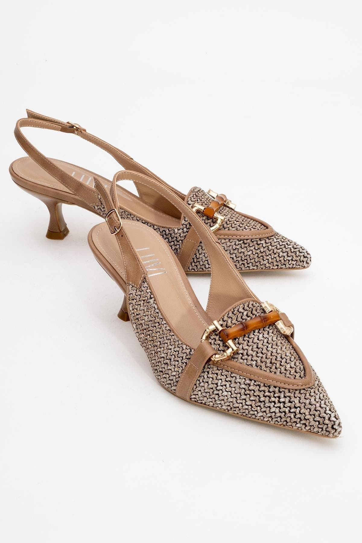 Prologue Shoes Osca Pointed Toe Buckled Slingback Pump, Alternate, color, Beige