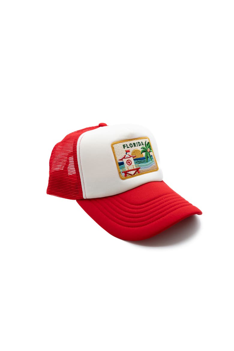Florida Postcard Trucker Hat - Adult, Alternate, color, Red & White