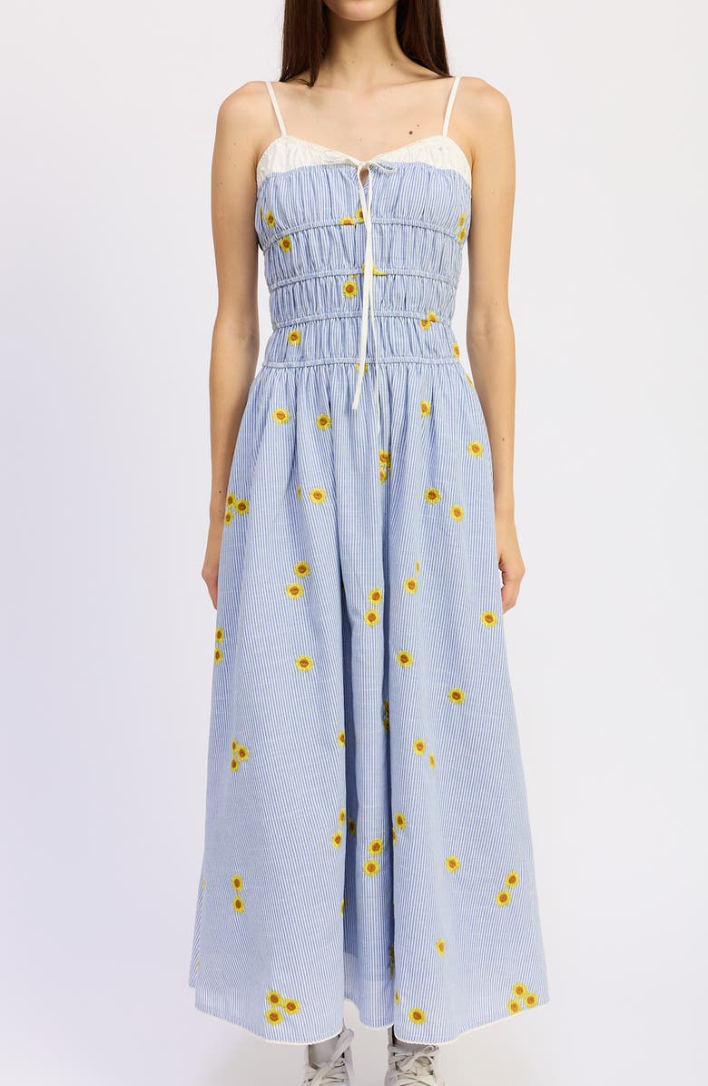 JACQUIE THE LABEL Sonnie Embroidered Detail Stripe Maxi Dress, Alternate, color, Blue Yellow