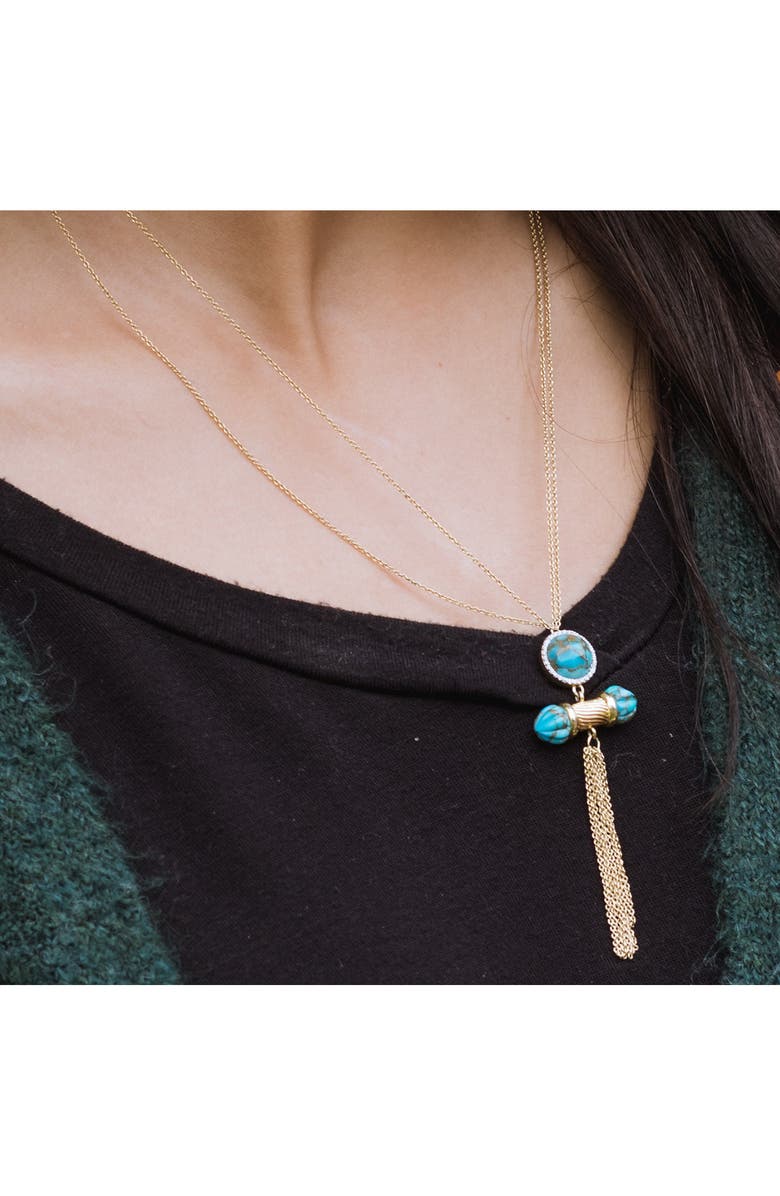 LuvMyJewelry Sunkissed 14K Gold Vermeil Turquoise & Diamond Tassel Pendant Necklace, Alternate, color, 14Kt Gold Vermeil On Sterling