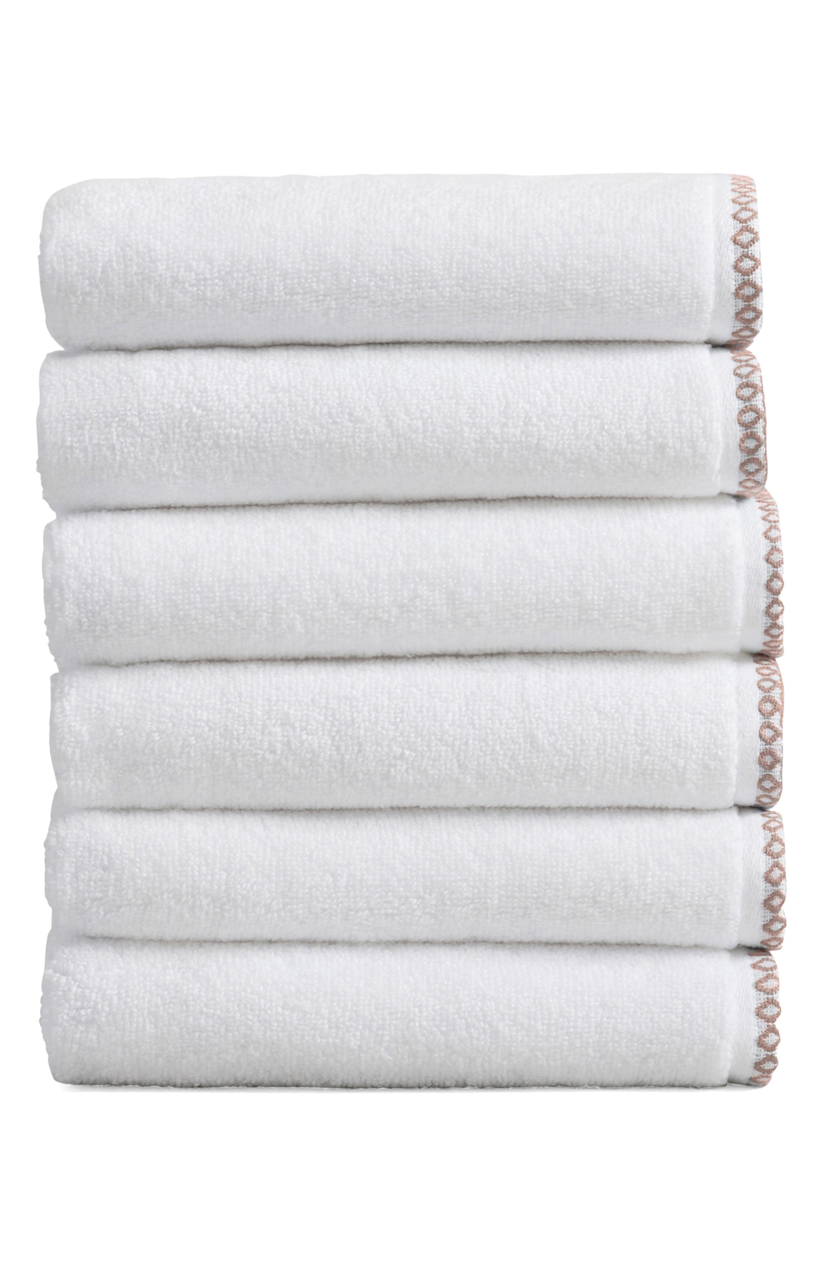 Woven & Weft Border Stitch 6-Pack Cotton Hand Towels