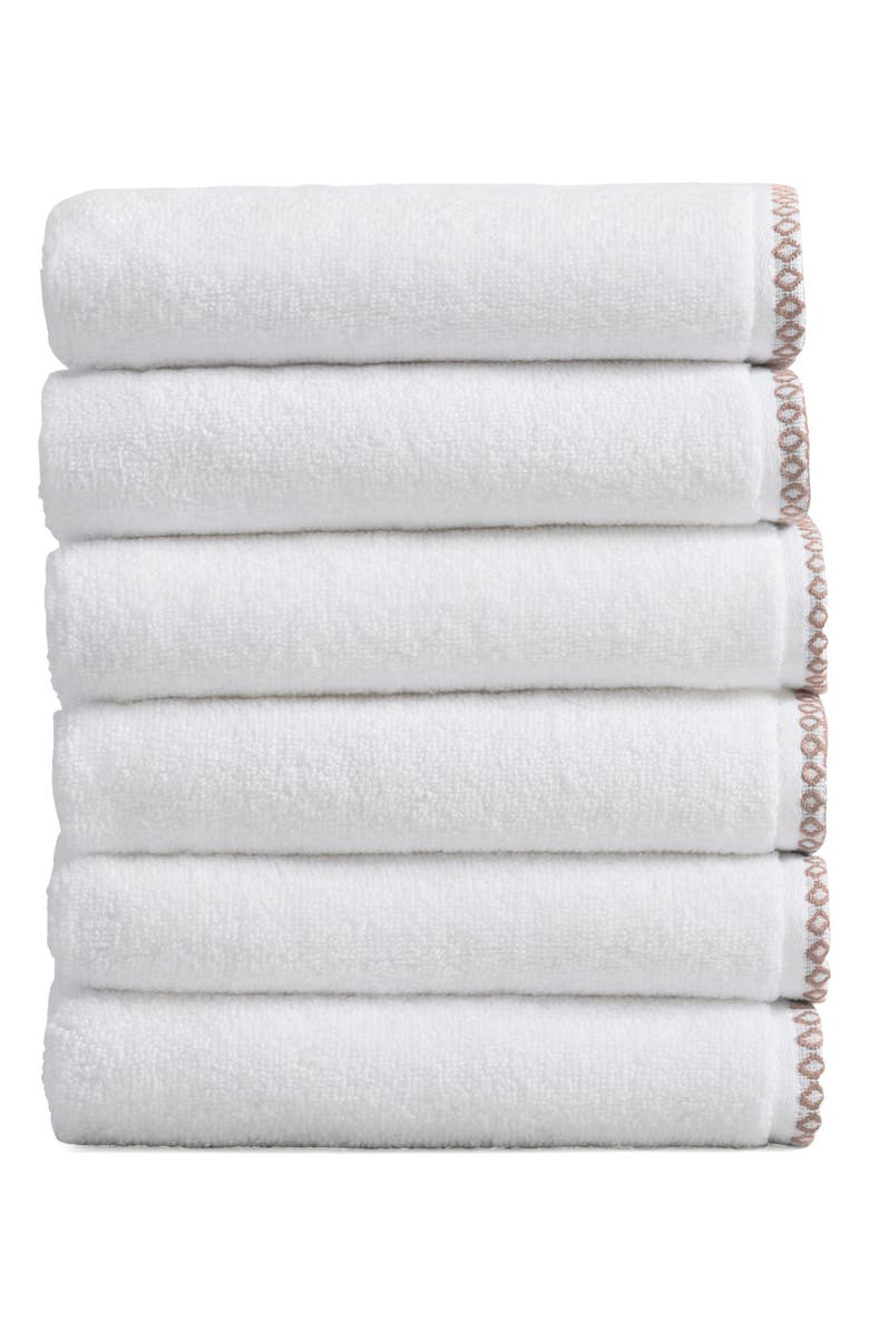 Woven & Weft Border Stitch 6-Pack Cotton Hand Towels, Main, color, White/Rosewood