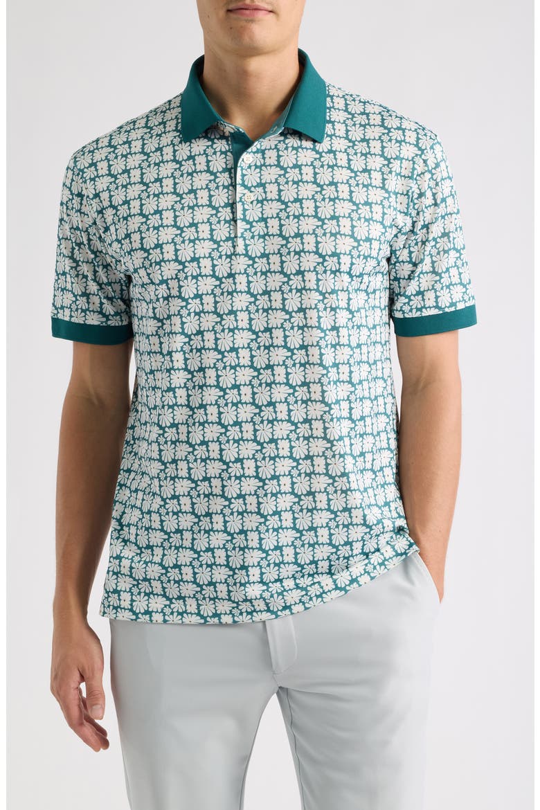 Sun Floral Piqué Performance Golf Polo, Main, color, ATLANTIC DEEP