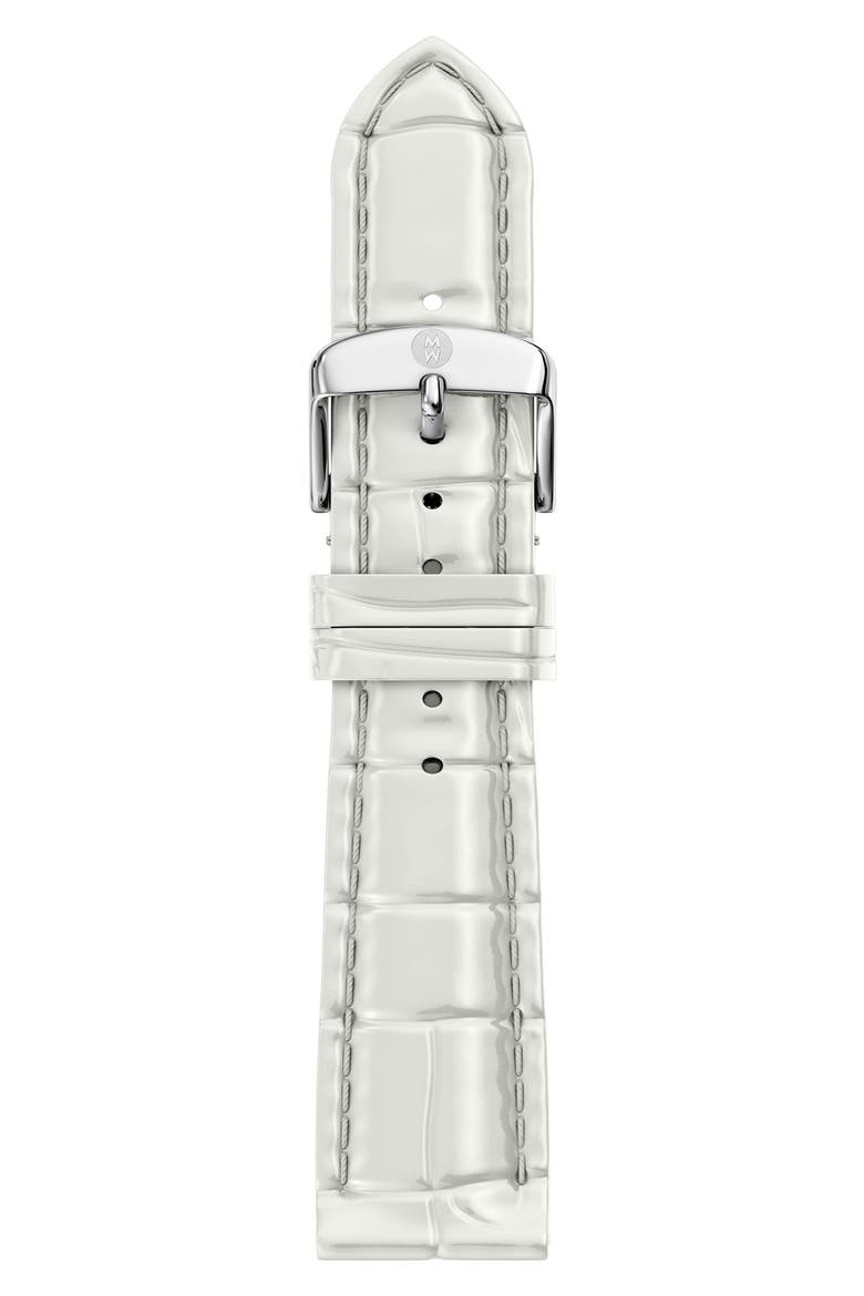Croc Embossed Leather Watchband, 18mm, Main, color, WHITE