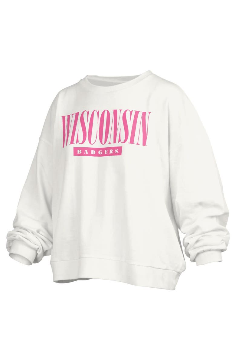 PRESSBOX Women's Pressbox White Wisconsin Badgers Sutton Janise Waist Length Oversized Pullover Sweatshirt, Alternate, color, White