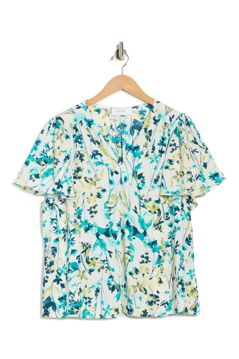 Flutter Sleeve Top, Alternate, color, GREEN