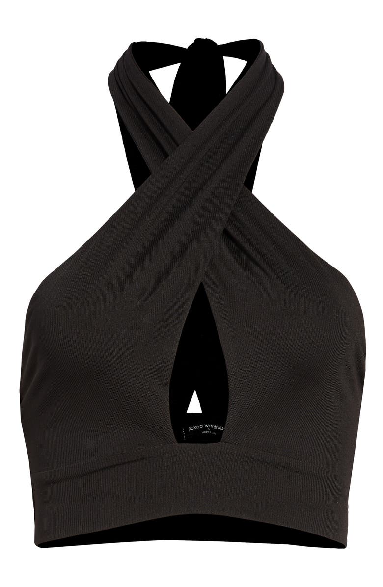 Naked Wardrobe Crossover Halter Crop Top, Main, color,