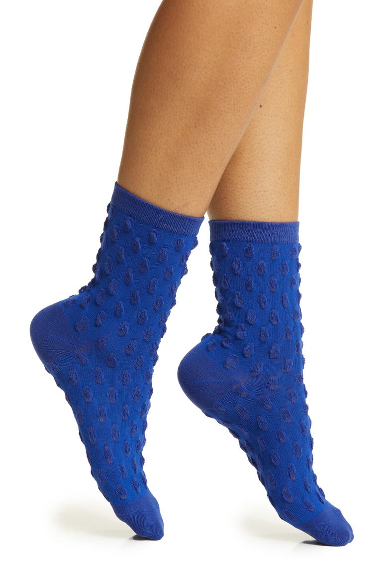Dot Texture Crew Socks, Main, color, INDIGO