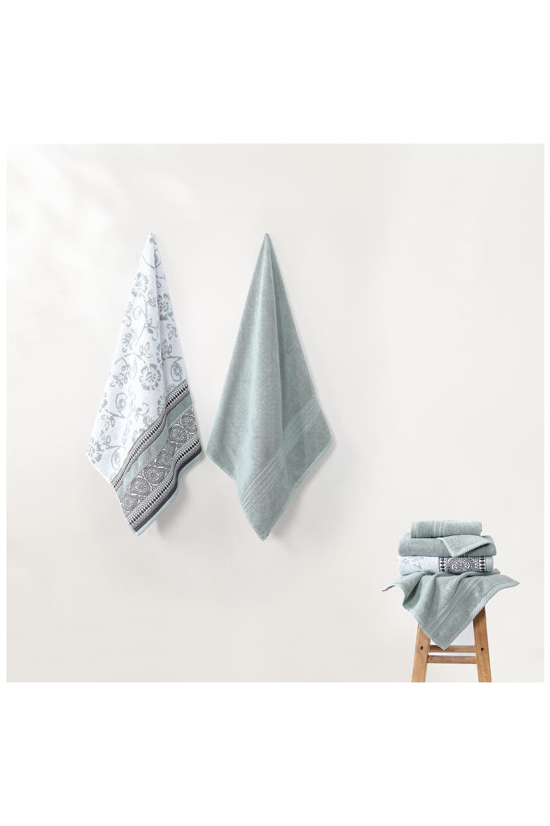 Yarn Dyed Jacquard/Solid Towel 6-Piece Set - Ophelia Dark Sage, Alternate, color, DARK SAGE