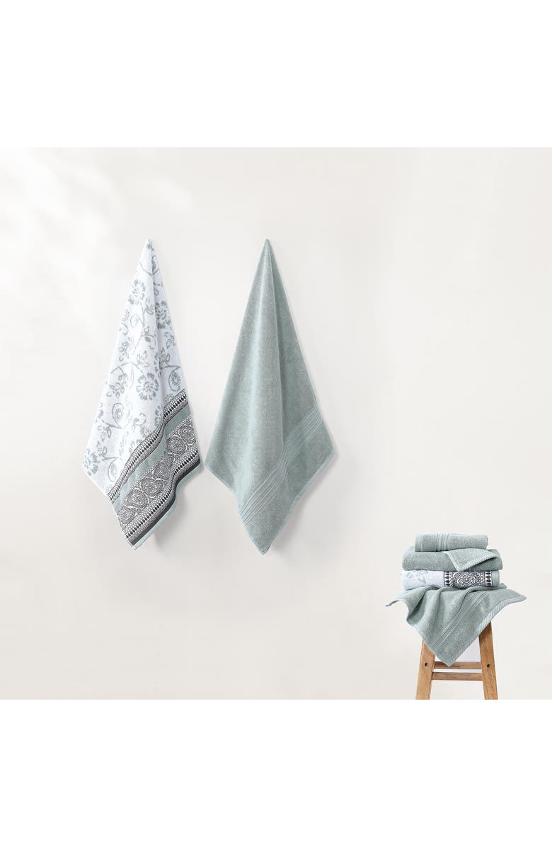 Modern Threads Yarn Dyed Jacquard/Solid Towel 6-Piece Set - Ophelia Dark Sage, Alternate, color, 