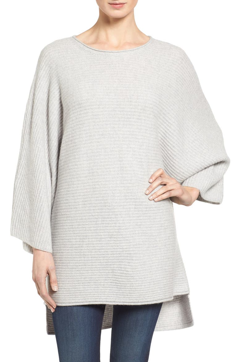 Ribbed Cashmere Poncho, Main, color, GREY SOFT HEATHER