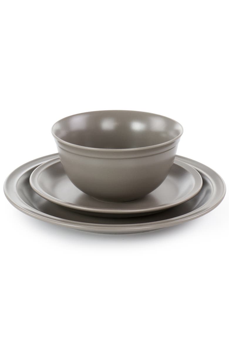 Gibson Home Siam 12 Piece Round Stoneware Dinnerware Set, Alternate, color, Grey