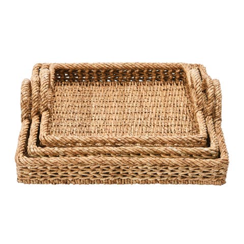 S/3 Decorative Water Hyacinth Tray