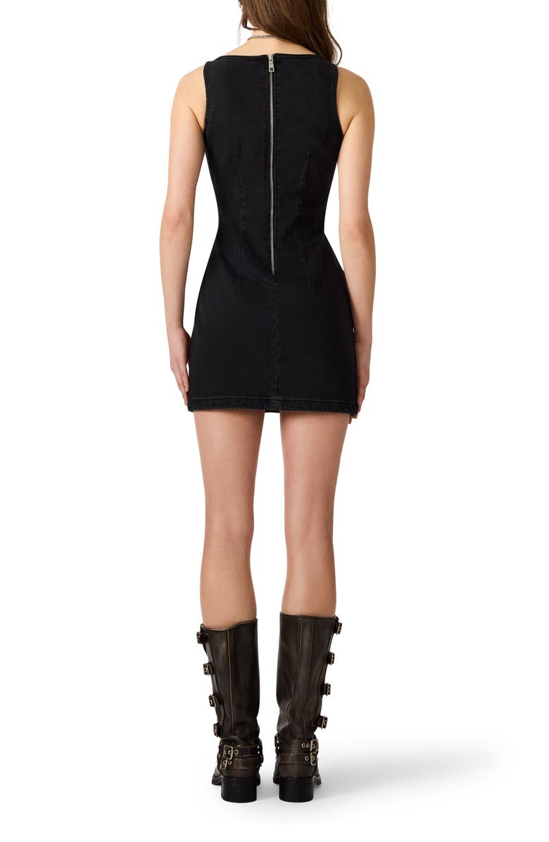 Steve Madden Rosella Beaded Floral Detail Denim Minidress, Alternate, color, Washed Black