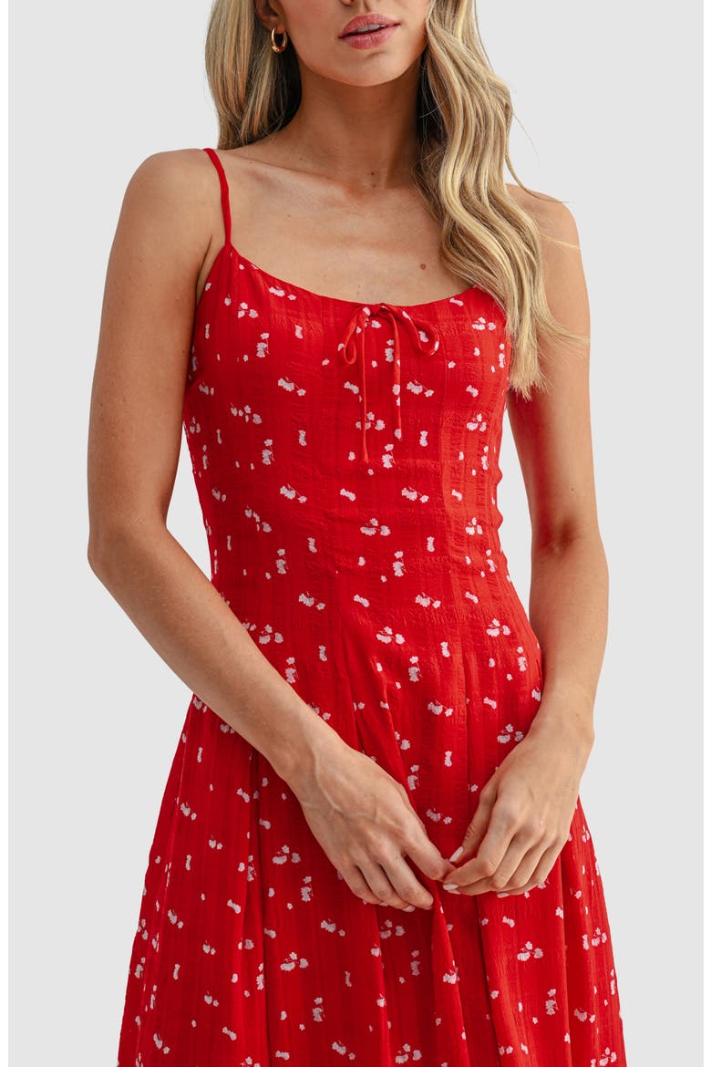 Pleated Midi Dress, Alternate, color, RED DITSY