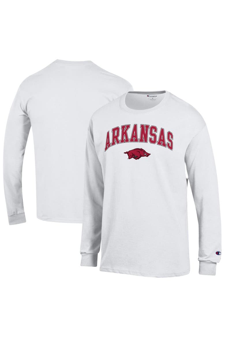 Men's Champion  White Arkansas Razorbacks Arch Over Logo Long Sleeve T-Shirt, Main, color, White