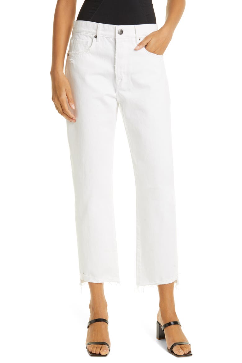 Le Original High Waist Front Cuff Straight Leg Jeans, Main, color, RUMPLED BLANC GRIND