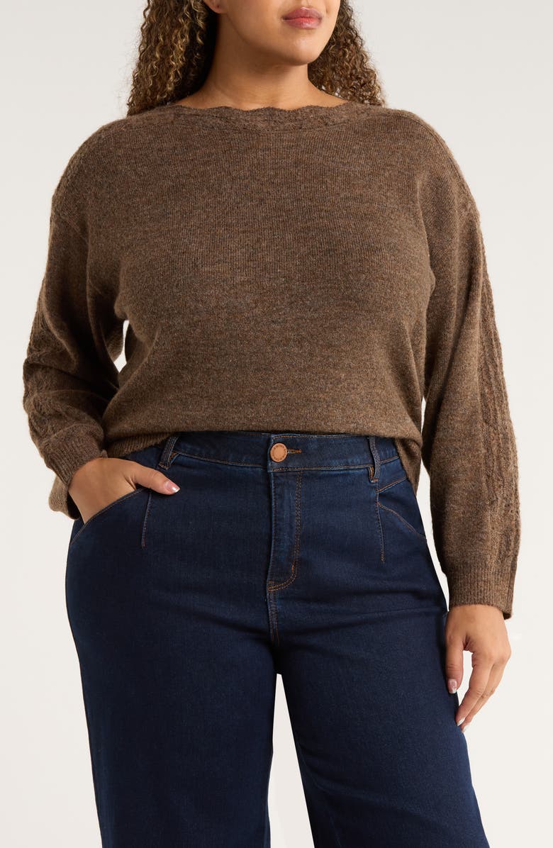 Wit & Wisdom Open Stitch Boat Neck Sweater, Main, color, Heather Mocha