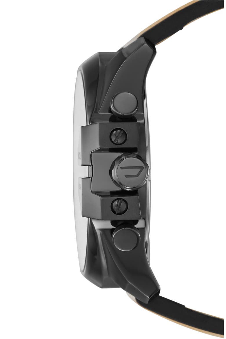 Mega Chief Chronograph Leather Strap Watch, 59mm, Alternate, color, GUNMETAL