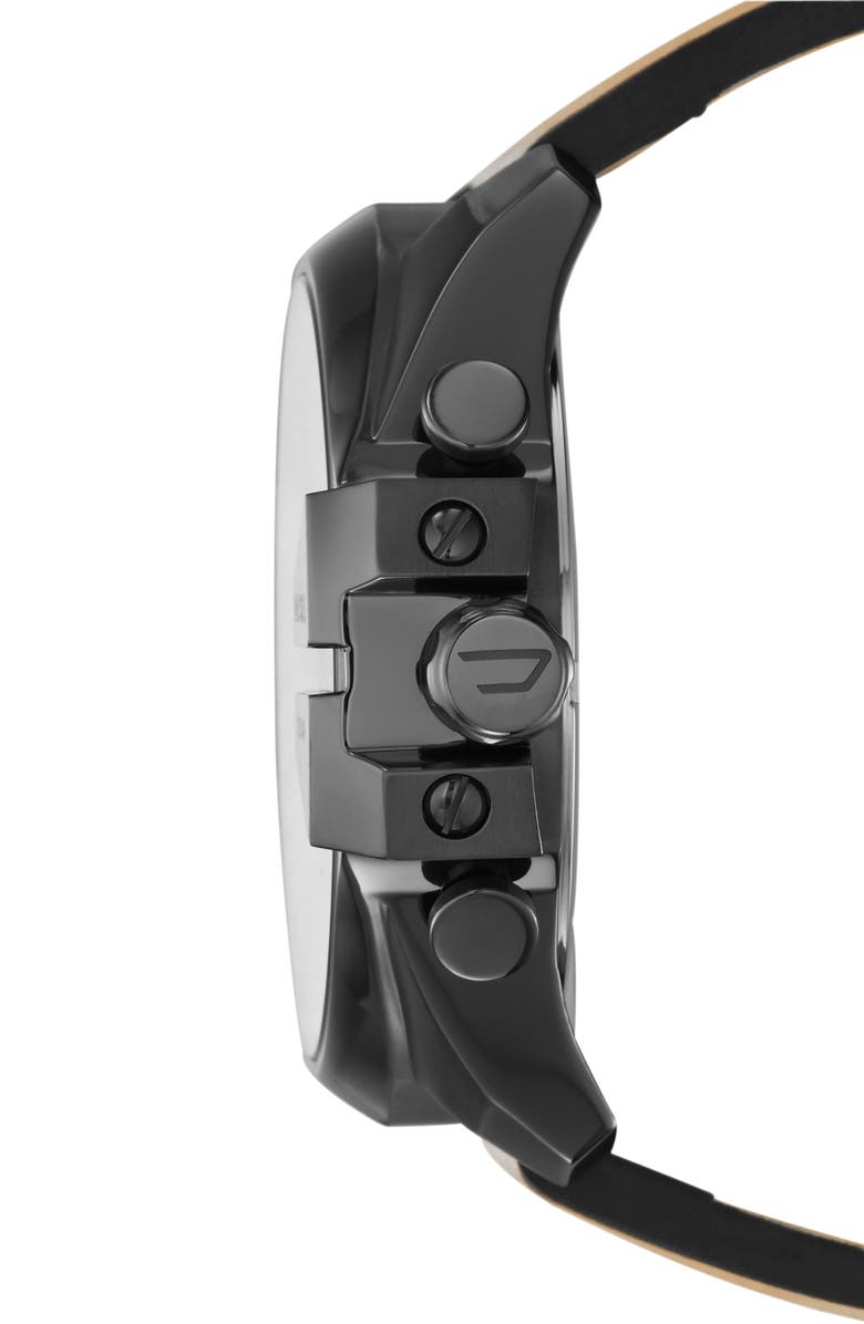 DIESEL<sup>®</sup> Mega Chief Chronograph Leather Strap Watch, 59mm, Alternate, color, Gunmetal