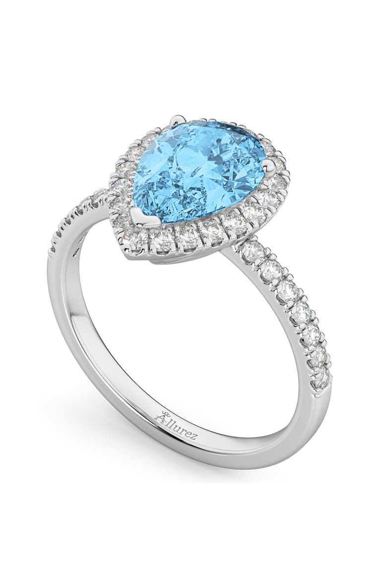 Pear Halo Blue Topaz & Diamond Engagement Ring 14K Gold, Alternate, color, 1.91ct/White Gold