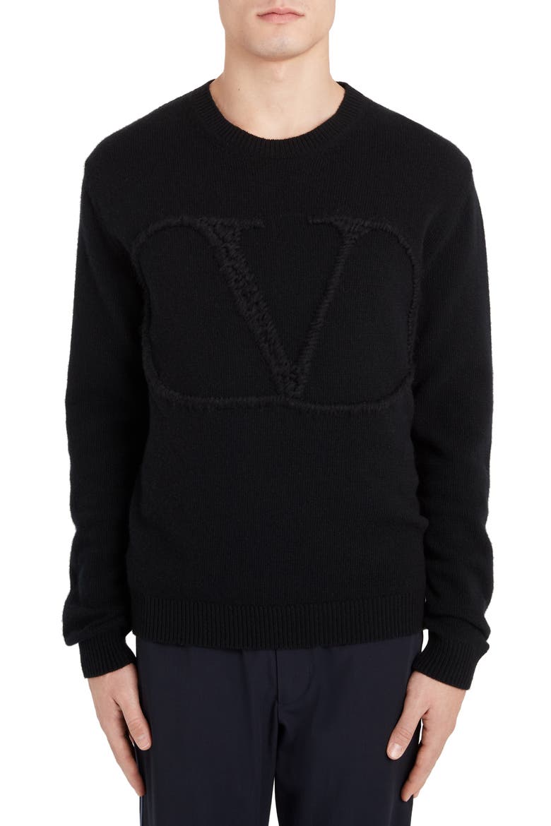 VLOGO Crewneck Wool & Cashmere Sweater, Main, color, BLACK