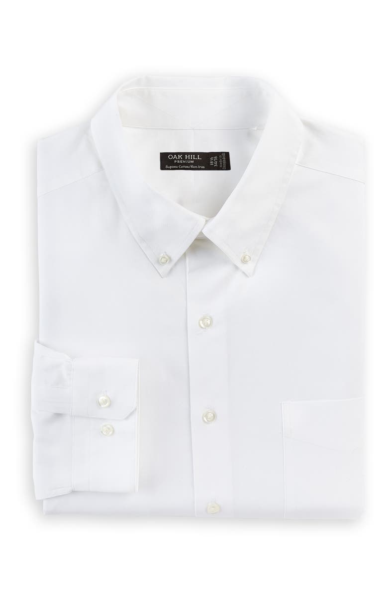 Oak Hill Premium by DXL Big & Tall Pinpoint Dress Shirt, Main, color, White