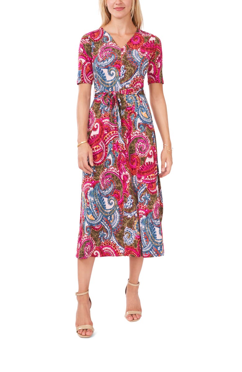 Chaus Print Faux Wrap Midi Dress, Main, color, 
