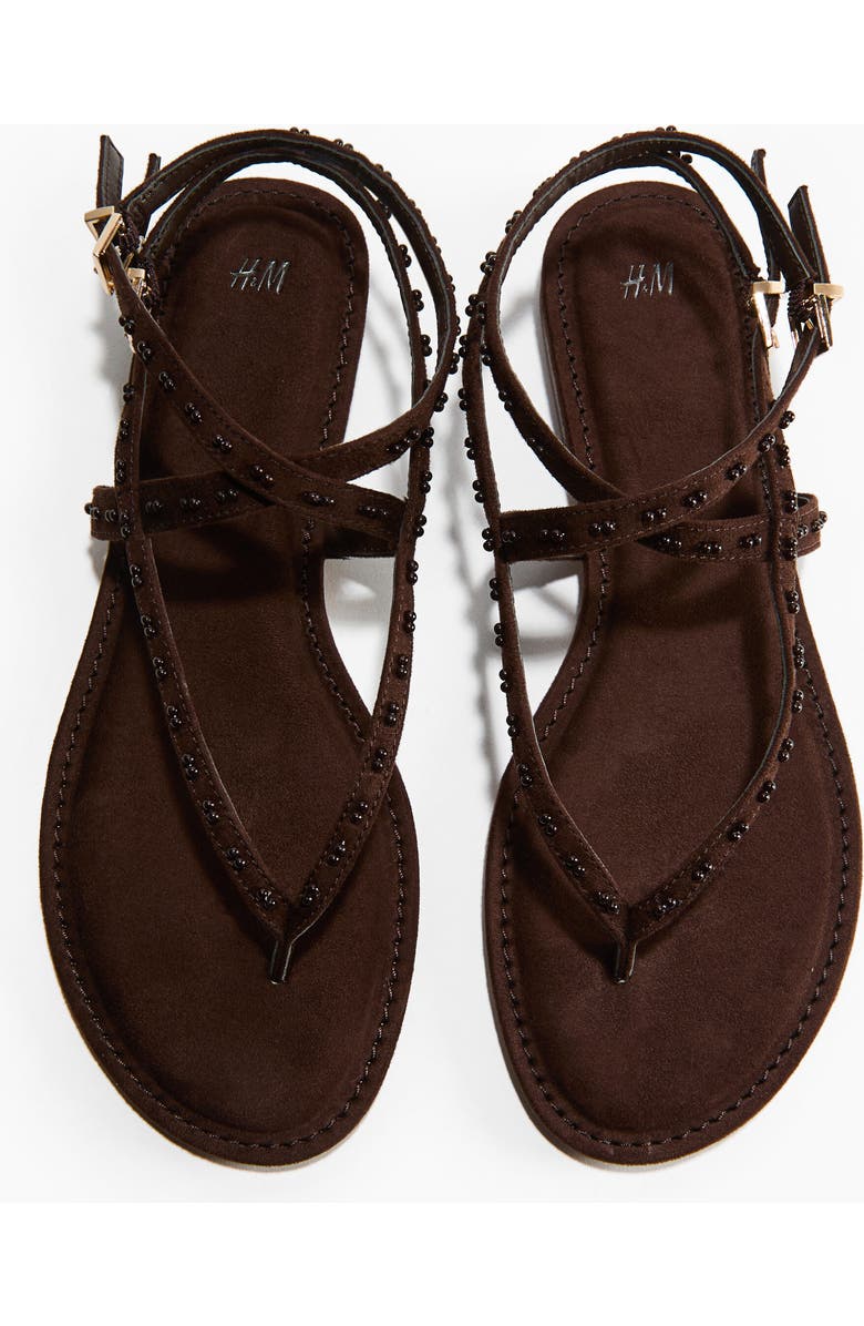 H&M Bead-detail Strappy Sandals, Alternate, color, Dark Brown