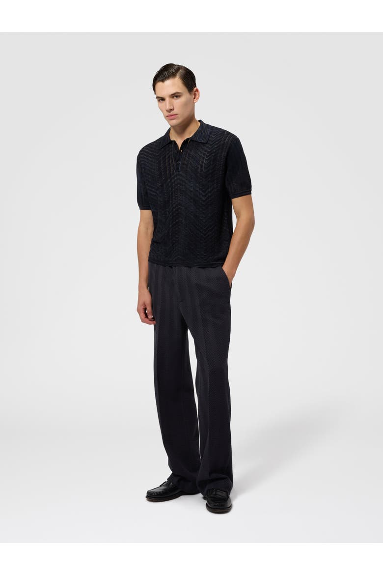 Openwork Knit Cotton And Viscose Polo Shirt, Alternate, color, Black & Grey