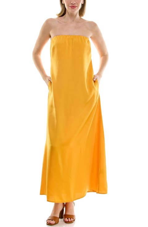 Satin Strapless Maxi Dress