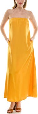 Nicole Miller Satin Strapless Maxi Dress